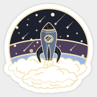 Vintage styled spaceship launch in purple Sticker